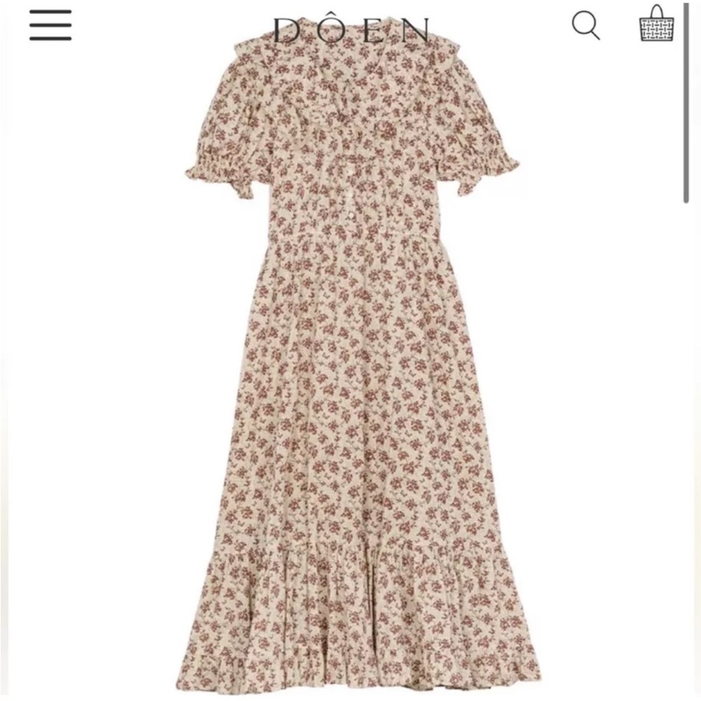 DÔEN NWOT Mariette dress in burgundy songbird toile. Size L